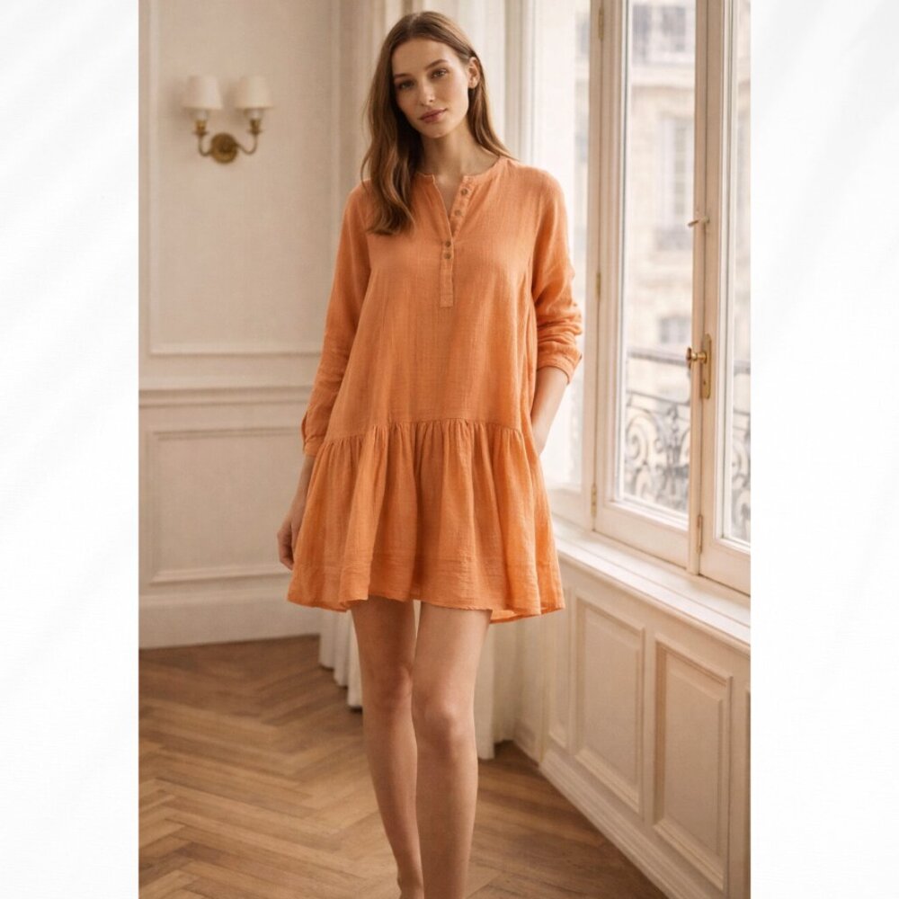 ☀️ NEW CARA LOREN Boho Orange Dress Size Small Cute Chic Cottage Core Burnt